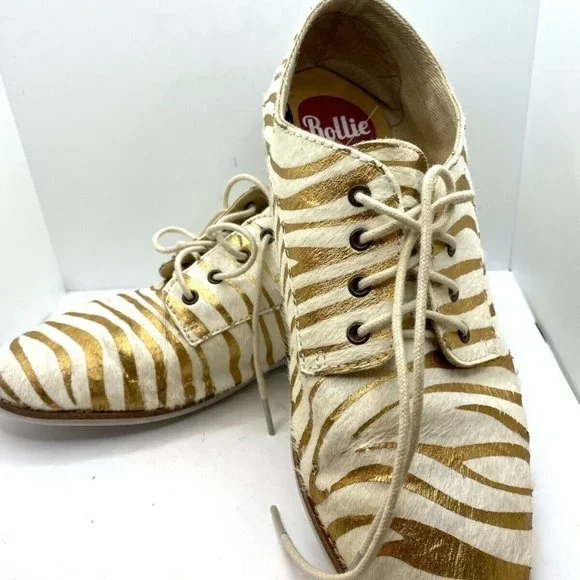 Rollie Derby R101S Calf Hair Gold Zebra Print Shoe 40 8.5